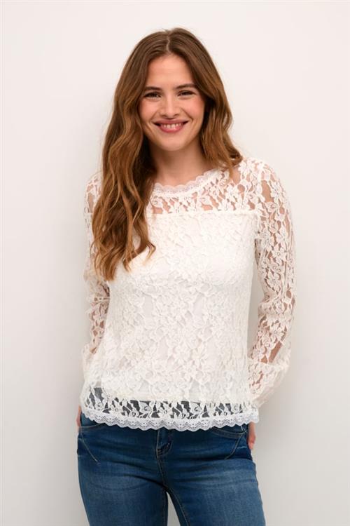 Se Cream Crkit Lace LS Blouse Kvinde Snow White Langærmede Bluser Str XS - hos Magasin ved Magasin