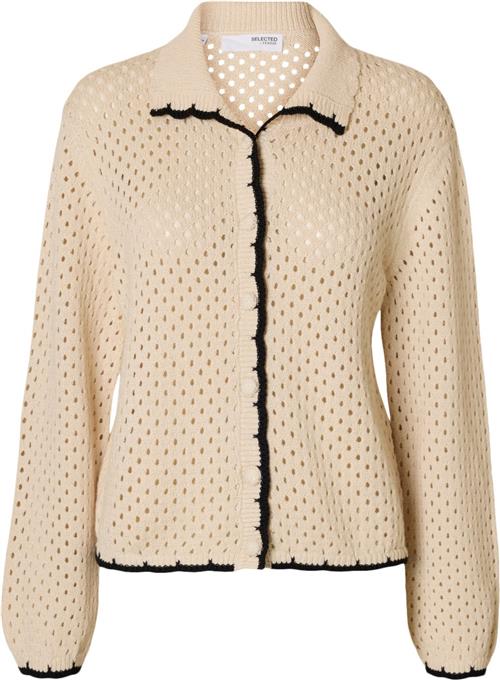 Selected Femme Slfkenya LS Knit Polo Cardigan D2 Kvinde Birch/black Cardigans Str S - hos Magasin