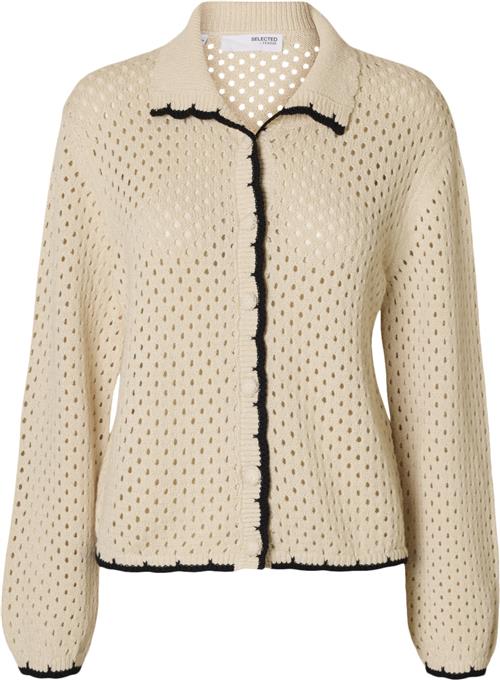 Se Selected Femme Slfkenya LS Knit Polo Cardigan D2 Kvinde Birch/black Cardigans Str M - hos Magasin ved Magasin