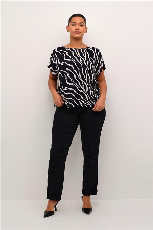 Kaffe Curve Kcsonna Stanley Top Kvinde Black / Antique Zebra Print Kortærmede Bluser Str 44 - hos Magasin