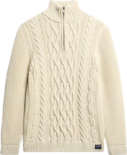 Se Superdry Jacob Cable Knit Half ZIP Mand Ecru Turtlenecks Str L - hos Magasin ved Magasin