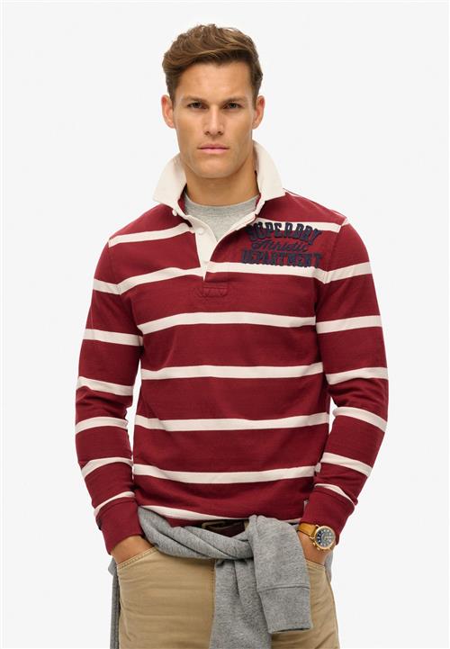 Superdry Vintage Athletic Rugby Mand Rich Burgundy/cream Stripe Langærmede Poloer Str XL - hos Magasin