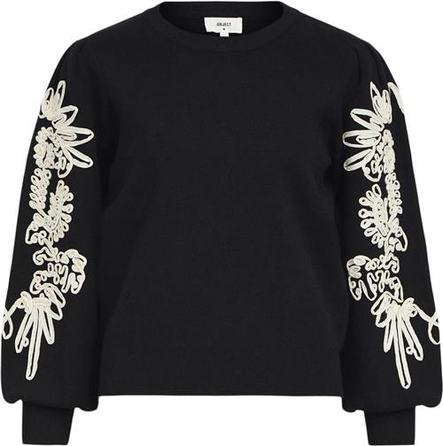 Se Object Objjoana L/S Knit Pullover REP Kvinde Black/sandshell Tape Toppe Str L - hos Magasin ved Magasin