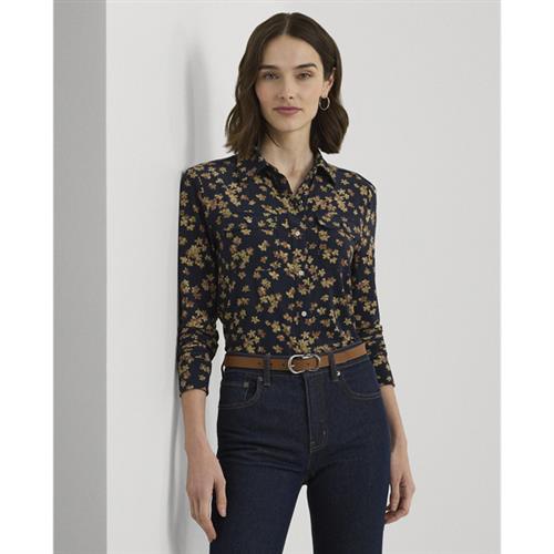 Se Lauren Ralph Lauren Slim Fit Floral Stretch Jersey Shirt Kvinde Navy Rullekraver Str XS - Polyester hos Magasin ved Magasin