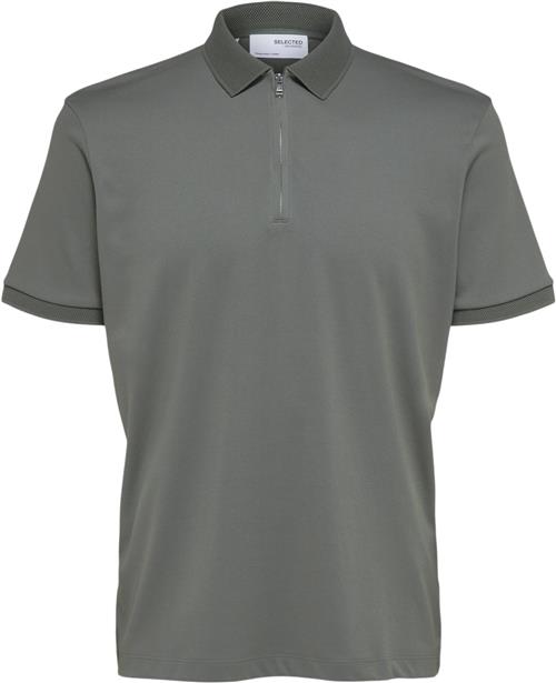 Selected Homme Slhfave ZIP SS Polo Noos Mand Agave Green Kortærmede Poloer Str S - hos Magasin