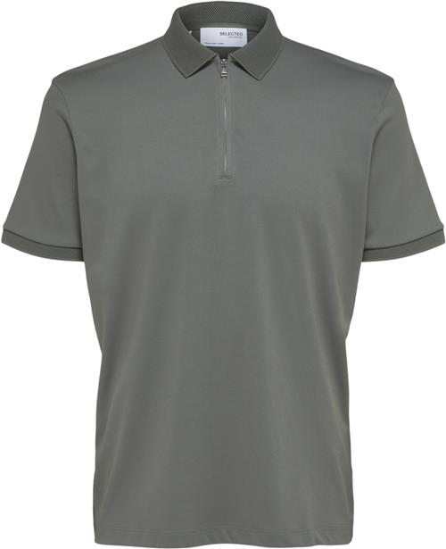 Se Selected Homme Slhfave ZIP SS Polo Noos Mand Agave Green Kortærmede Poloer Str L - hos Magasin ved Magasin