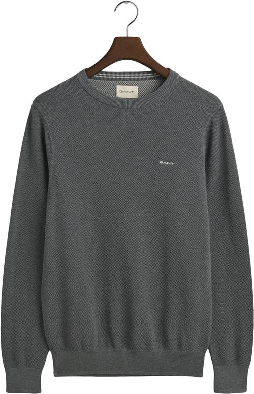 Se Gant Cotton Pique Cneck Mand Dark Grey Melange Sweaters Str XL - hos Magasin ved Magasin