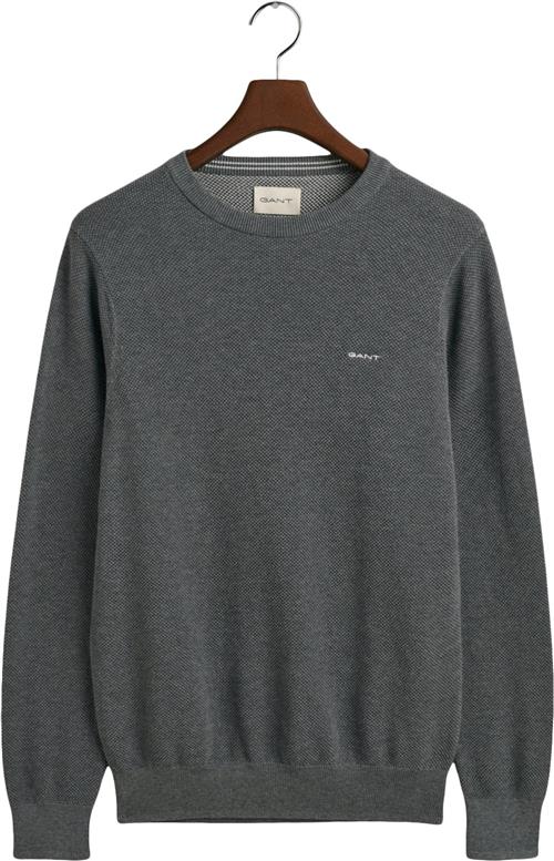 Se Gant Cotton Pique Cneck Mand Dark Grey Melange Sweaters Str XXL - hos Magasin ved Magasin