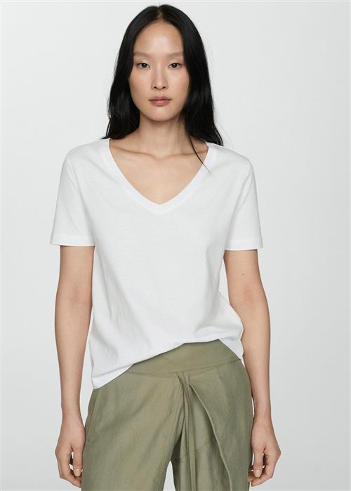 MANGO Shortsleeved Cotton T-shirt Kvinde White Kortærmede T-shirts Plus Size Str XS - hos Magasin