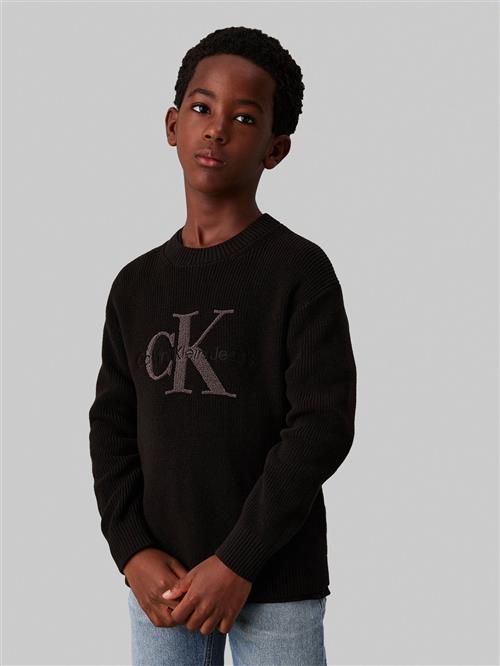 Calvin Klein Towelling CK Stitch Sweater Str 10 - Ck Black Sweatshirts hos Magasin