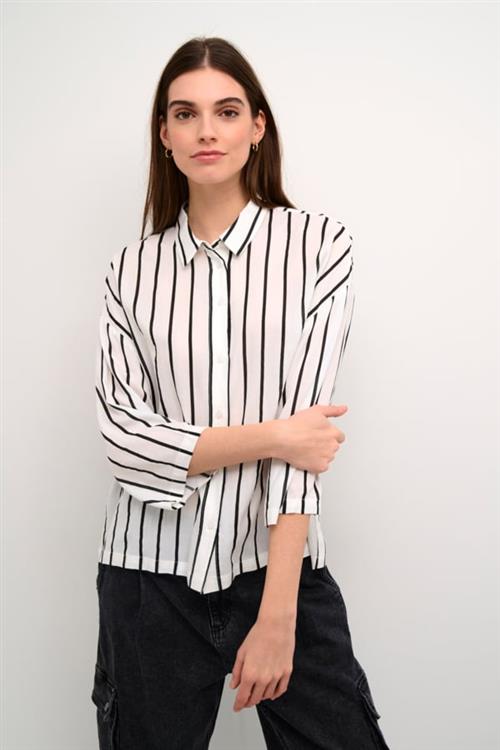 Kaffe Kabeathe Blouse Kvinde Chalk/black Stripe Langærmede Bluser Str 46 - hos Magasin