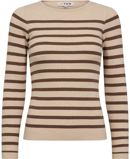 A-VIEW Lana rib Stripe Blouse Kvinde Sand/brown Sweaters Str M - hos Magasin