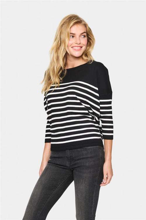 Saint Tropez Milasz Rneck St. Pullover Kvinde Black Mila Stripe Sweaters Str L - hos Magasin