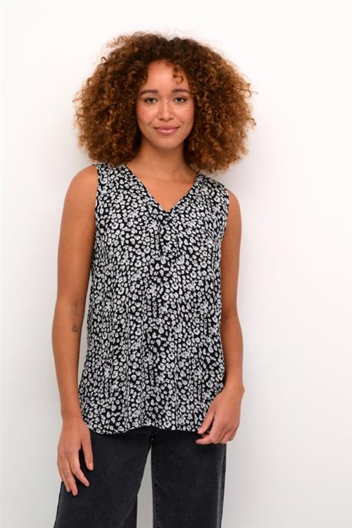 Kaffe Kaamber Top Printed Kvinde Black / Chalk Flower Toppe Str 46 - hos Magasin