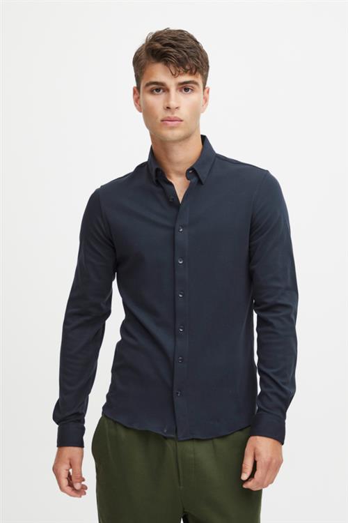 Casual Friday Cfarthur LS BU Jersey Shirt Mand Dark Navy Langærmede Skjorter Slim Fit Str L - hos Magasin