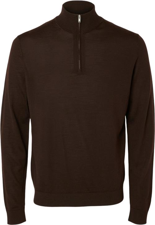 Selected Homme Slhtray LS Knit Merino Half ZIP NOO Mand Chocolate Torte Sweatshirts Str L Merino - hos Magasin