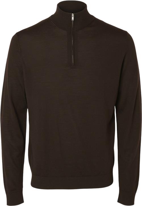 Se Selected Homme Slhtray LS Knit Merino Half ZIP NOO Mand Chocolate Torte Sweatshirts Str XXL Merino - hos Magasin ved Magasin