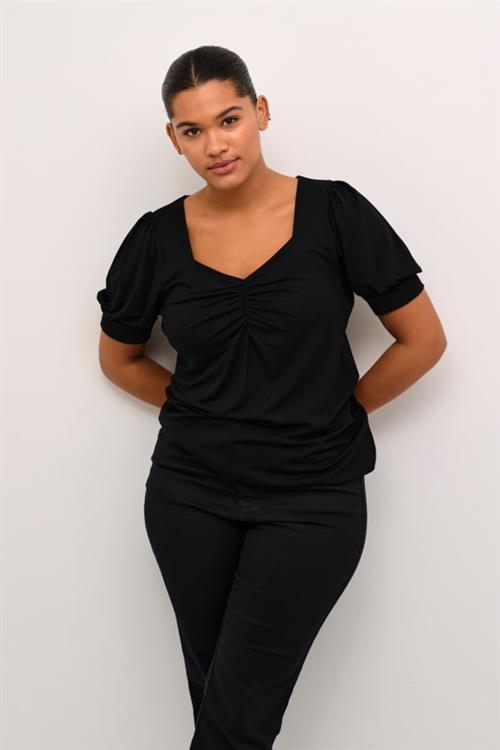 Se Kaffe Curve Kcsissy Blouse Kvinde Black Deep Kortærmede T-shirts Str L - hos Magasin ved Magasin