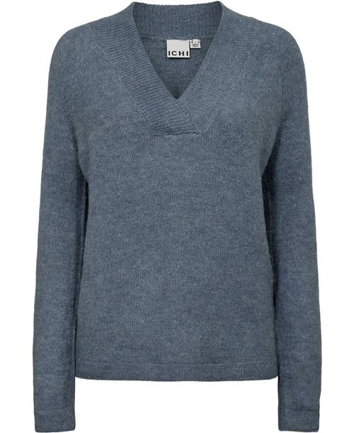 ICHI Ihkamara V LS Kvinde Blue Mirage Sweaters Regular Fit Str XS - hos Magasin