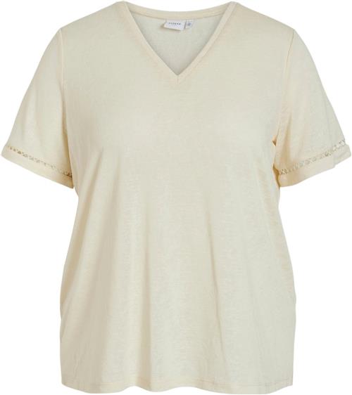 Vila Vinulan Vneck S/S Lace T-shrt/cur Kvinde Birch Kortærmede T-shirts Str 48 - hos Magasin