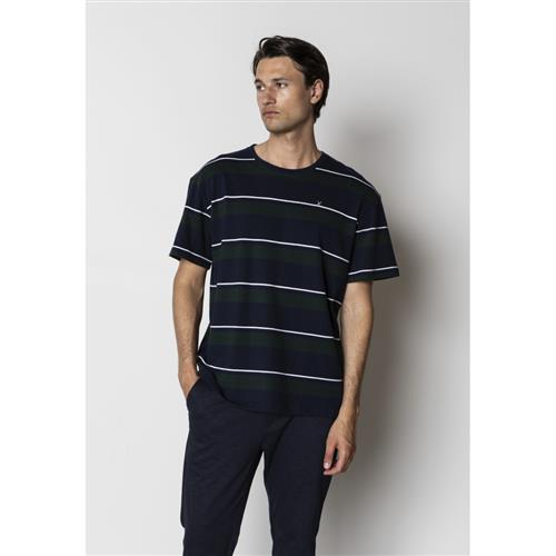 Se Clean Cut Copenhagen Sigurd Tshirt Mand Navy/deep Green Stripe Kortærmede T-shirts Str XXL - Bomuld hos Magasin ved Magasin