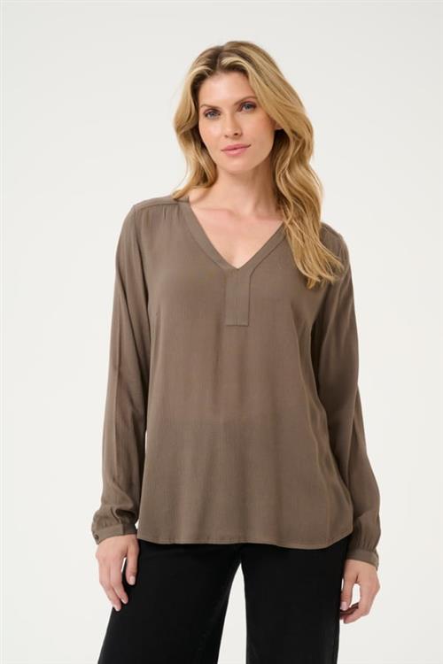 Kaffe Amber Blouse LS Kvinde Major Brown Langærmede Bluser Str 40 - hos Magasin