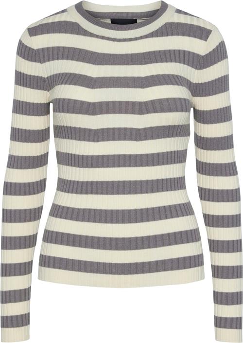 Pieces Pccrista LS Oneck Knit Noos BC Kvinde December Sky/wide Birch Stripes Sweaters Str XS - hos Magasin