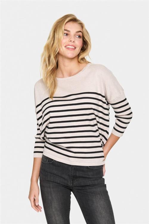 Saint Tropez Milasz Rneck St. Pullover Kvinde Gray Morn Mila Stripe Sweaters Str L - hos Magasin