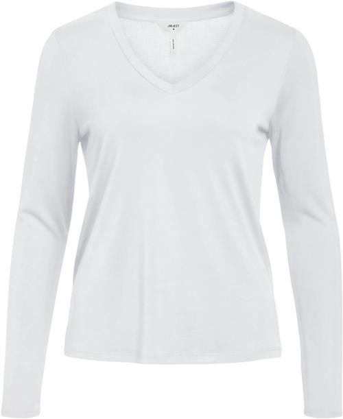 Se Object Objannie RE L/S Vneck TOP Noos Kvinde White Langærmede T-shirts Str M - hos Magasin ved Magasin