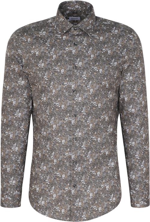 Seidensticker Business Shirt Slim Long Sleeve Kentcollar Print Mand Grey Langærmede Skjorter Str 44 - Bomuld hos Magasin