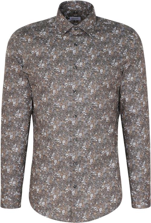 Seidensticker Business Shirt Slim Long Sleeve Kentcollar Print Mand Grey Langærmede Skjorter Str 38 - Bomuld hos Magasin