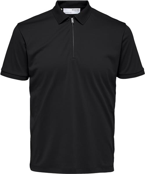 Selected Homme Slhfave ZIP SS Polo Noos Mand Sort Kortærmede Poloer Str XL - hos Magasin