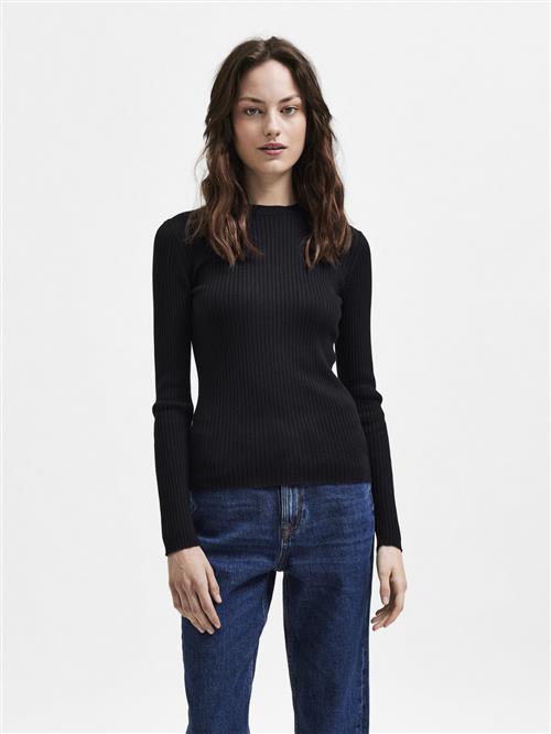 Selected Femme Slflydia NEW RIB LS Knit Oneck B Kvinde Sort Sweaters Str S - hos Magasin