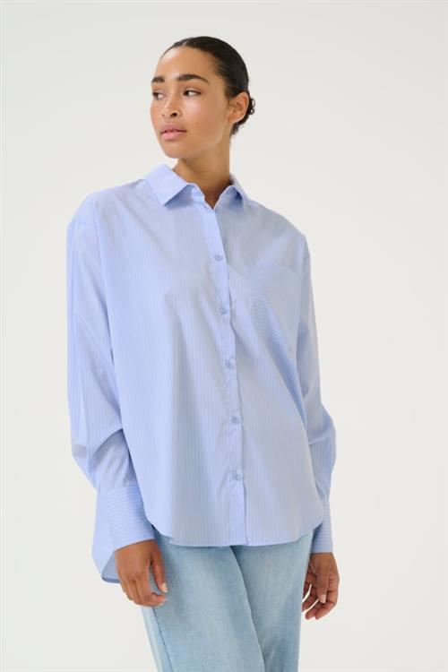 Kaffe Katara Shirt Kvinde Light Blue Pin Stripe Langærmede Skjorter Str 42 - hos Magasin