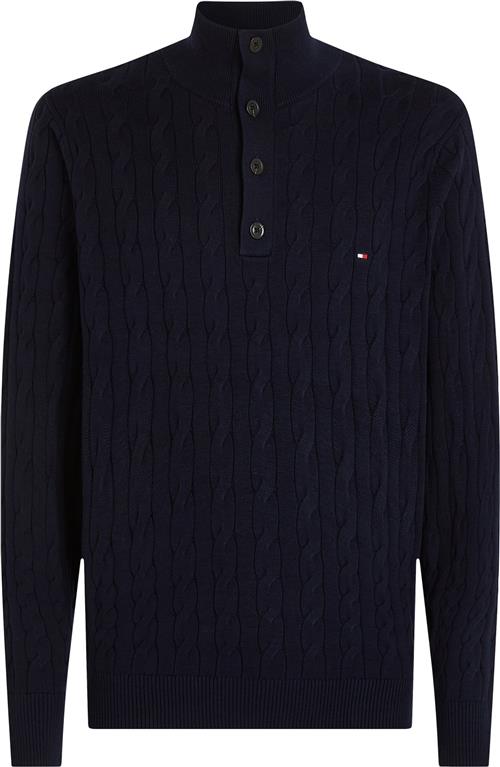 Tommy Hilfiger Classic Cotton Cable Bttn Mock Mand Desert Sky Sweatshirts Str L - hos Magasin