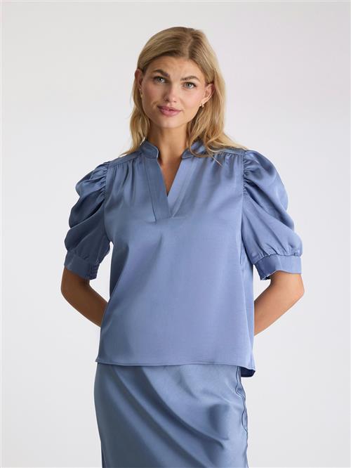 Neo Noir Roella Heavy Sateen Blouse Kvinde Smoke Blue Langærmede Bluser Str 44 - hos Magasin