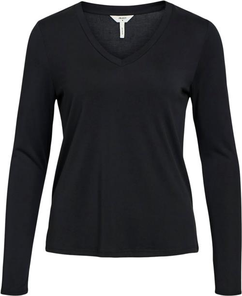 Object Objannie RE L/S Vneck TOP Noos Kvinde Black Langærmede T-shirts Str S - hos Magasin