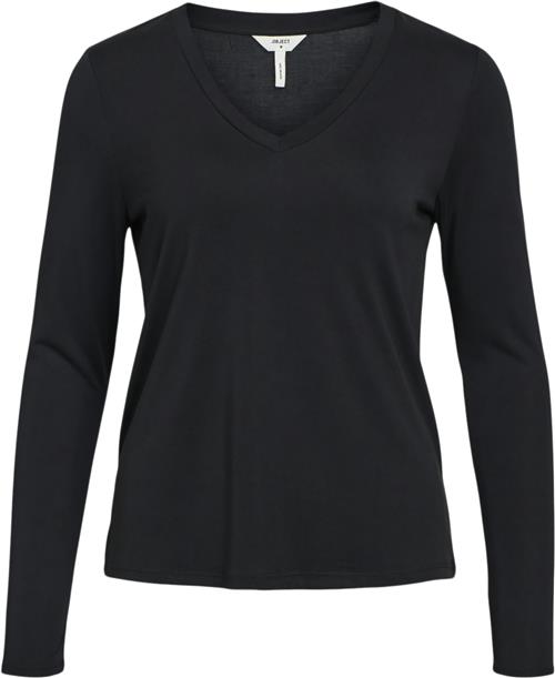 Object Objannie RE L/S Vneck TOP Noos Kvinde Black Langærmede T-shirts Str M - hos Magasin