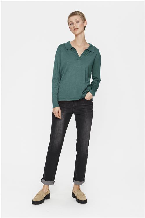 Se Saint Tropez Milasz Polo Pullover Kvinde Sagebrush Green Melange Langærmede Bluser Str S - hos Magasin ved Magasin