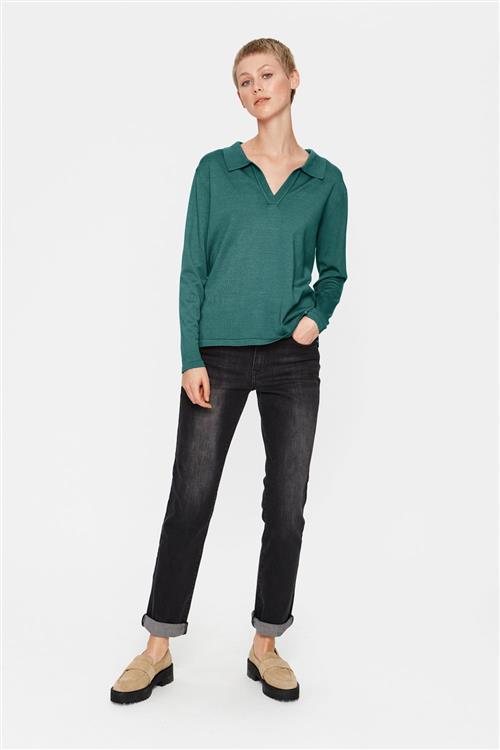 Se Saint Tropez Milasz Polo Pullover Kvinde Sagebrush Green Melange Langærmede Bluser Str M - hos Magasin ved Magasin