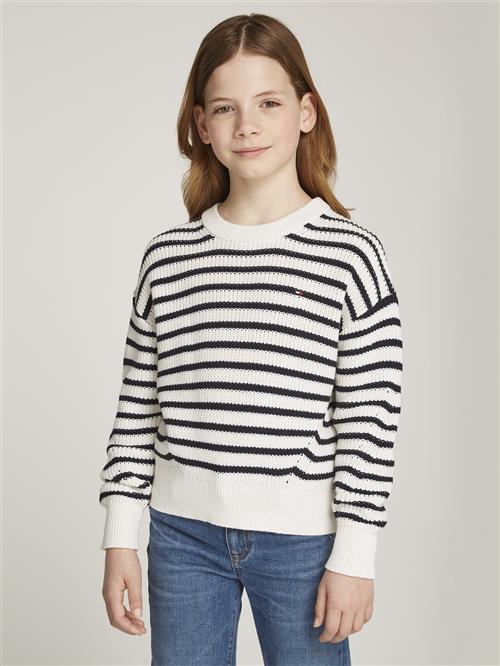 Se Tommy Hilfiger Essential Stripe Sweater Str 6 - Ancient White Desert Sky Stripe Sweatshirts hos Magasin ved Magasin