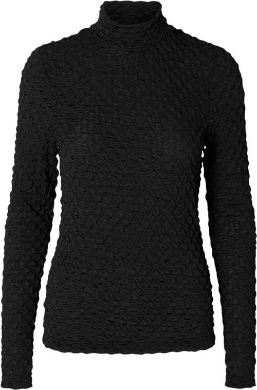 Se Selected Femme Slftimmi LS High Neck Structure TOP Kvinde Sort Toppe Slim Fit Str XS - hos Magasin ved Magasin