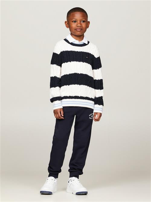 Tommy Hilfiger Colorblock Cable Regular Sweater Str 5 år / 110 cm - Desert Sky / Ancient White Stripes Strik hos Magasin