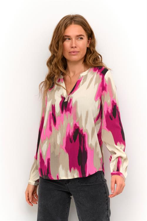 Kaffe Kabeathe Blouse Kvinde Pink Abstract Print Langærmede Bluser Str 44 - hos Magasin