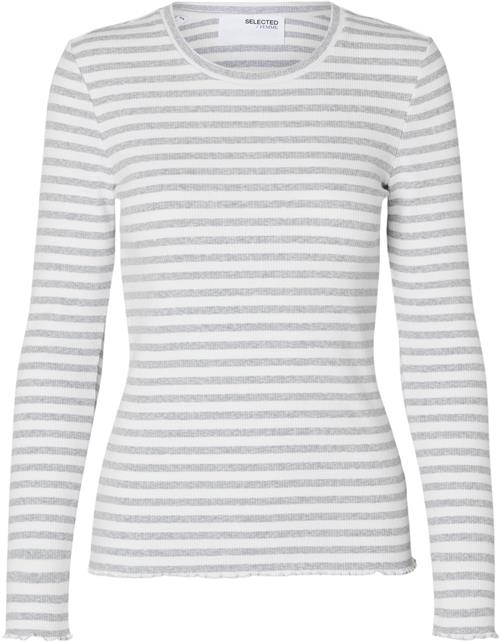 Selected Femme Slfanna LS Crew Neck TEE STR Noos Kvinde Light Grey Melange/w Snow White Str Langærmede T-shirts Regular Fit Str L - hos Magasin