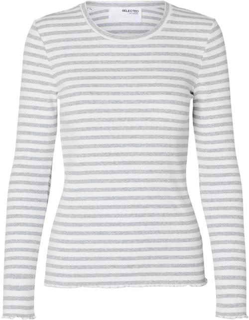 Se Selected Femme Slfanna LS Crew Neck TEE STR Noos Kvinde Light Grey Melange/w Snow White Str Langærmede T-shirts Regular Fit Str XL - hos Magasin ved Magasin