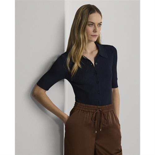 Lauren Ralph Lauren Matte Rayon/nylonbutton Down Kvinde Lauren Navy Cardigans Str XS - hos Magasin