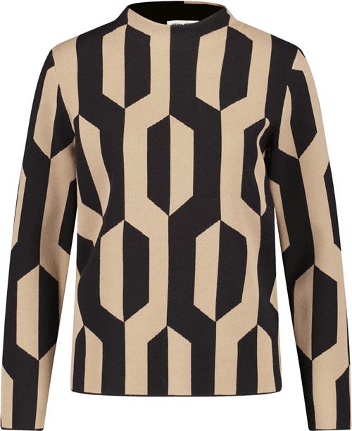 Se Gerry Weber Pullover 1/1 Sleeve Kvinde Black/ Camel Jacquard Sweaters Str 44 - hos Magasin ved Magasin