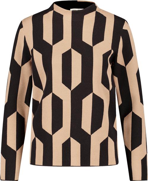 Gerry Weber Pullover 1/1 Sleeve Kvinde Black/ Camel Jacquard Sweaters Str 36 - hos Magasin