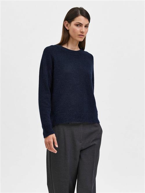 Se Selected Femme Slflulu LS Knit Oneck B Noos Kvinde Dark Sapphire/melange Sweaters Str S - hos Magasin ved Magasin